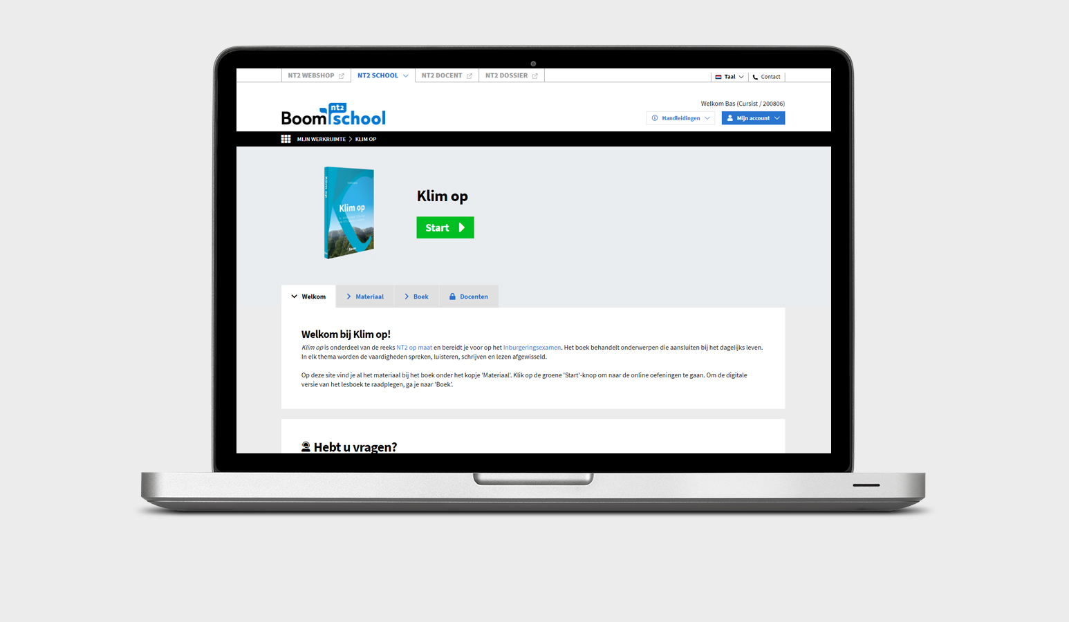 The course page where you Start your online course.